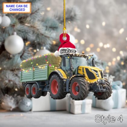 Farmer Tractor with Silage Trailer acrylic 2D flat Christmas ornament - Image 4