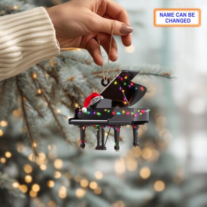 Alternative view of Musical Piano acrylic 2D flat Christmas ornament – festive tree hanging acrylic holiday decoration
