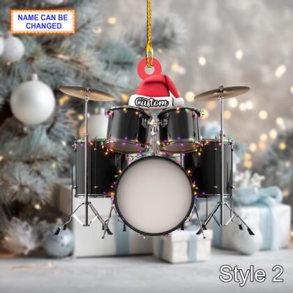 Musical Drum Set acrylic 2D flat Christmas ornament – festive tree hanging acrylic holiday decoration - Image 4