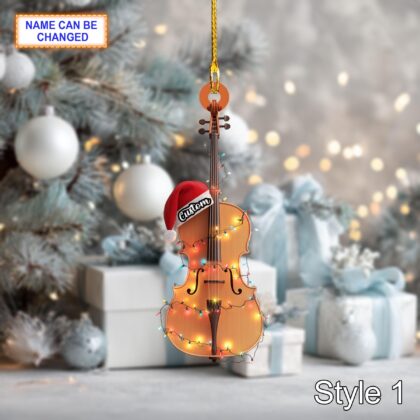 Musical Mandolin acrylic 2D flat Christmas ornament – festive tree hanging acrylic holiday decoration