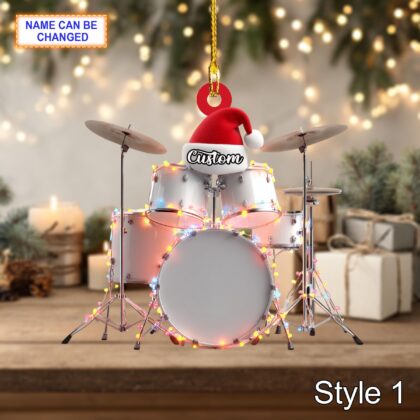 Musical Drum Set acrylic 2D flat Christmas ornament – festive tree hanging acrylic holiday decoration