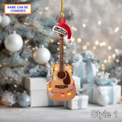 Musical Guitar acrylic 2D flat Christmas ornament – festive tree hanging acrylic holiday decoration