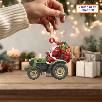 Alternative view of Custom Name Santa Drives Agrimotor Personalized Ornament