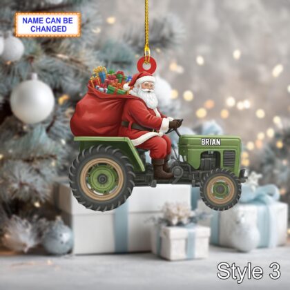 Custom Name Santa Drives Agrimotor Personalized Ornament - Image 5