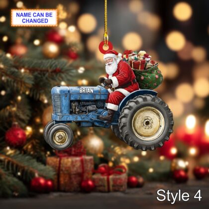 Custom Name Santa Drives Agrimotor Personalized Ornament - Image 6