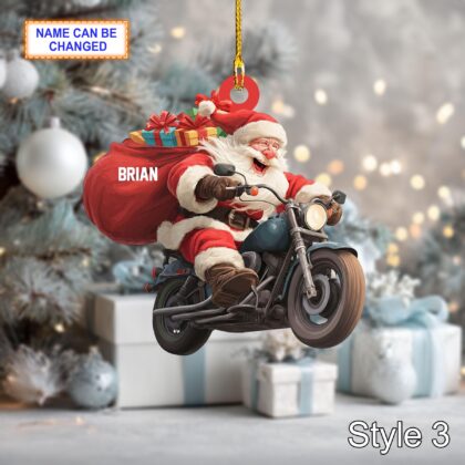 Custom Name Santa Drives Motorcycle Personalized Ornament - Image 5