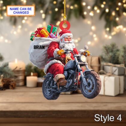 Custom Name Santa Drives Motorcycle Personalized Ornament - Image 6