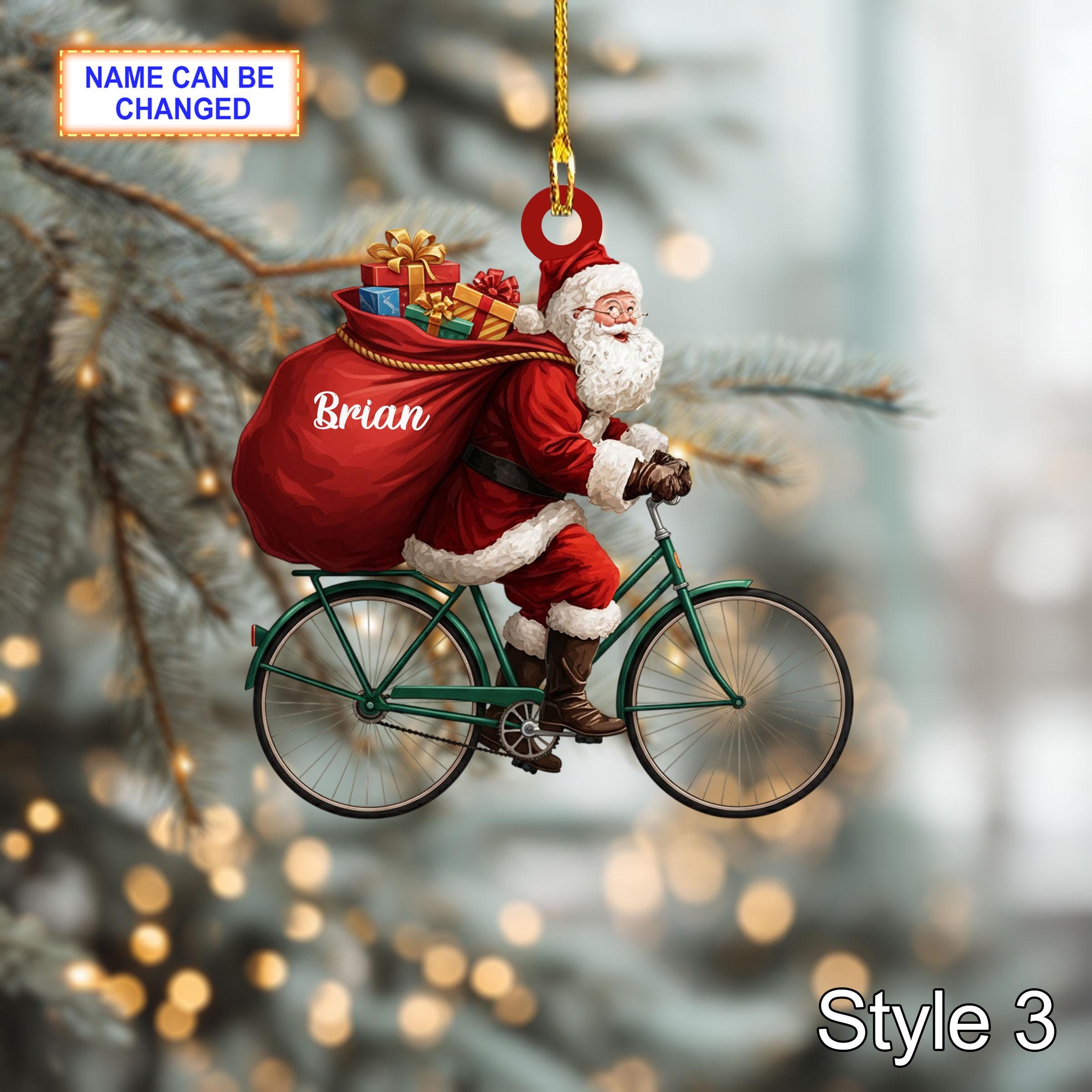 Custom Name Santa Drives Bicycle Personalized Ornament – Christmas Tree Hanging Decor - Image 5