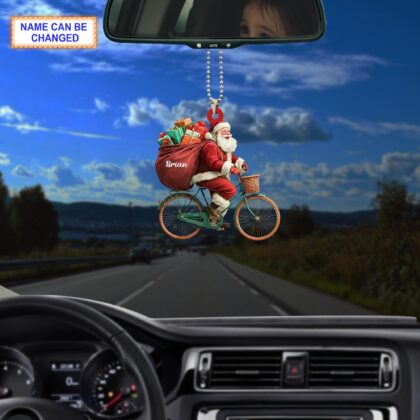 Custom Name Santa Drives Bicycle Personalized Ornament – Christmas Tree Hanging Decor - Image 3