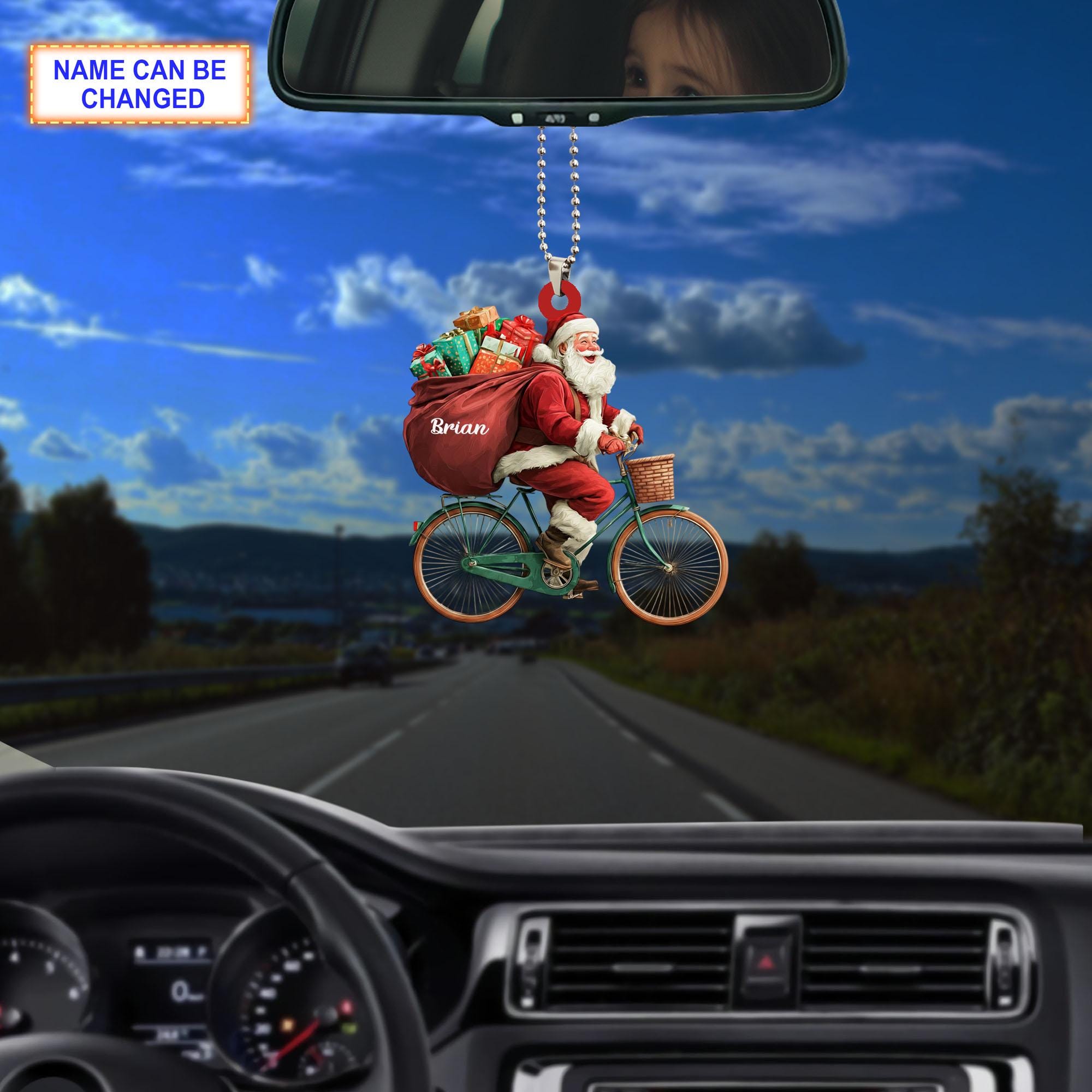 Custom Name Santa Drives Bicycle Personalized Ornament – Christmas Tree Hanging Decor - Image 3