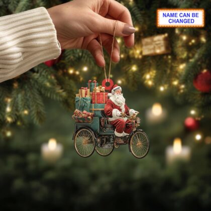 Custom Name Santa Drives Cyclo Personalized Ornament – Christmas Tree Hanging Decor - Image 2