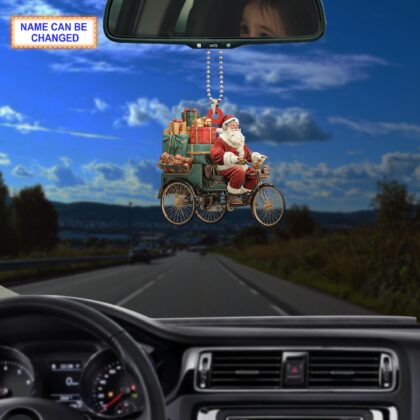 Custom Name Santa Drives Cyclo Personalized Ornament – Christmas Tree Hanging Decor - Image 3