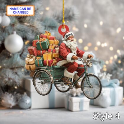 Custom Name Santa Drives Cyclo Personalized Ornament – Christmas Tree Hanging Decor - Image 6