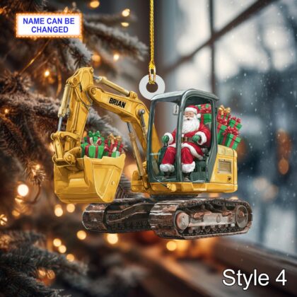 Custom Name Santa Drives Excavator Personalized Ornament - Image 6