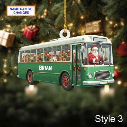 Custom Name Santa Drives Bus Personalized Ornament – Christmas Tree Hanging Decor - Image 5