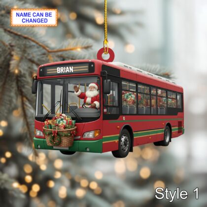 Custom Name Santa Drives Bus Personalized Ornament – Christmas Tree Hanging Decor