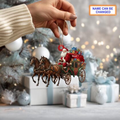 Custom Name Santa Drives Carriage Personalized Ornament - Image 3