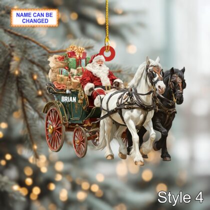 Custom Name Santa Drives Carriage Personalized Ornament - Image 6