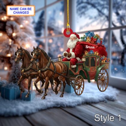 Custom Name Santa Drives Carriage Personalized Ornament
