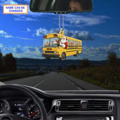Custom Name Santa Drives School Bus Personalized Ornament - Image 3