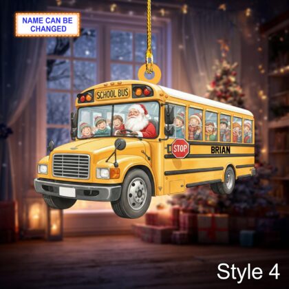 Custom Name Santa Drives School Bus Personalized Ornament - Image 6