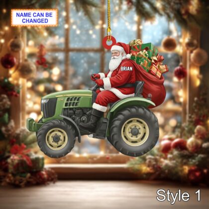 Custom Name Santa Drives Agrimotor Personalized Ornament