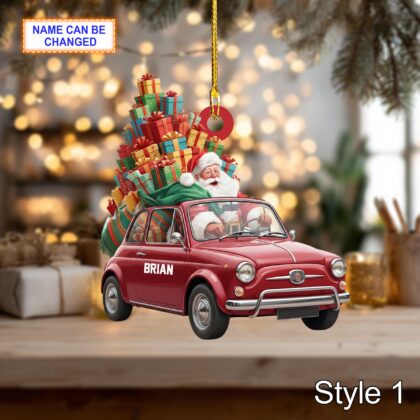 Custom Name Santa Drives Car Personalized Ornament – Christmas Tree Hanging Decor