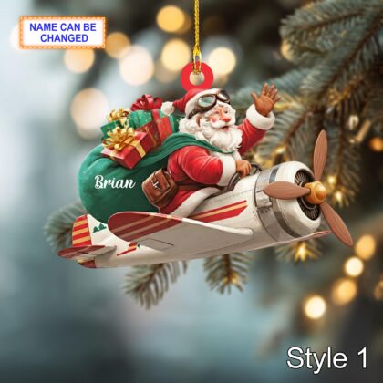 Custom Name Santa Drives Airplane Personalized Ornament