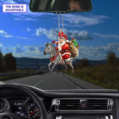 Santa riding Zebra acrylic 2D flat Christmas ornament – festive tree hanging acrylic holiday decoration - Image 3