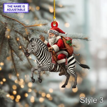 Santa riding Zebra acrylic 2D flat Christmas ornament – festive tree hanging acrylic holiday decoration - Image 5