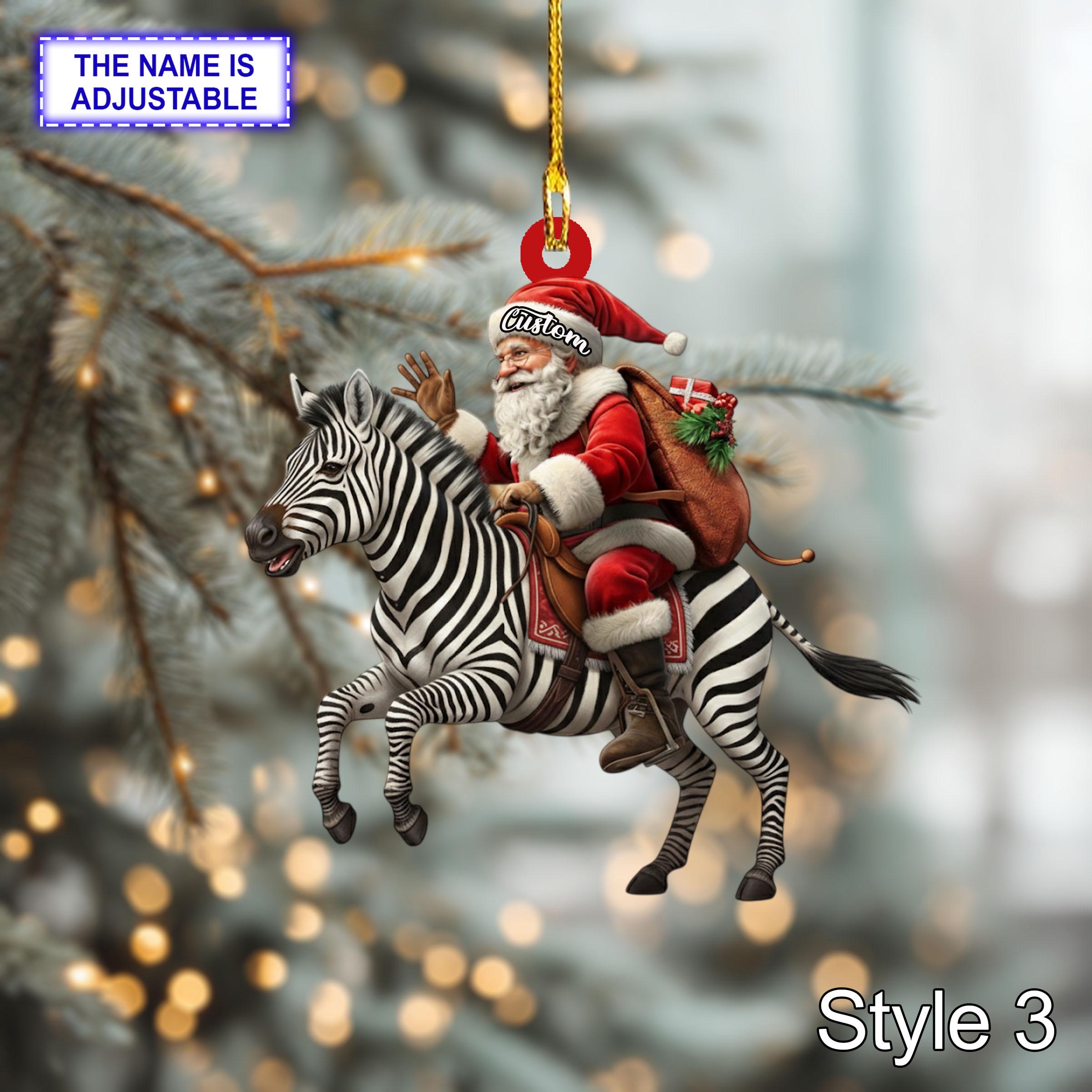 Santa riding Zebra acrylic 2D flat Christmas ornament – festive tree hanging acrylic holiday decoration - Image 5