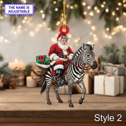 Santa riding Zebra acrylic 2D flat Christmas ornament – festive tree hanging acrylic holiday decoration - Image 4