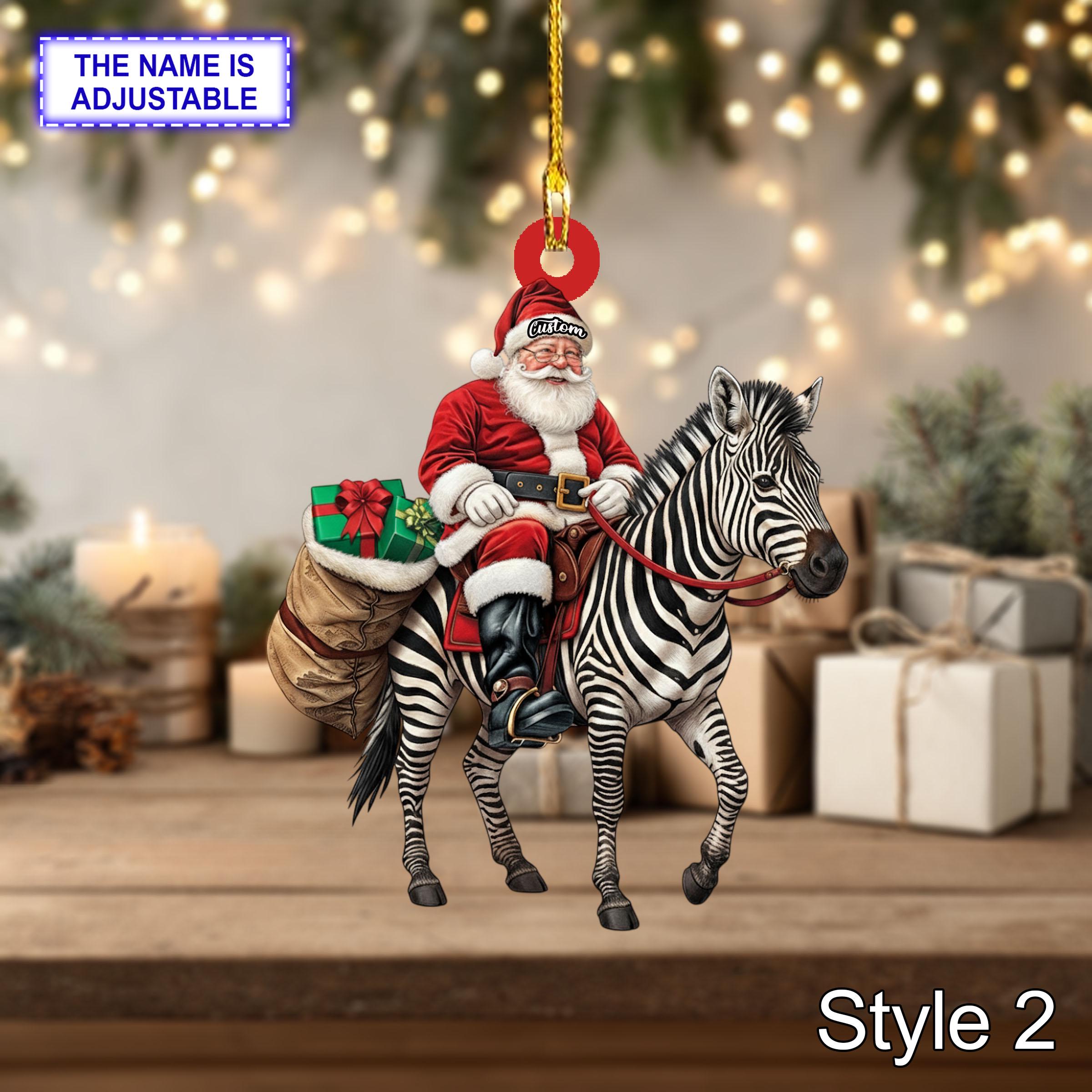 Santa riding Zebra acrylic 2D flat Christmas ornament – festive tree hanging acrylic holiday decoration - Image 4