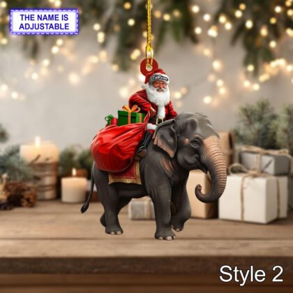 Santa riding Elephant acrylic 2D flat Christmas ornament - Image 4