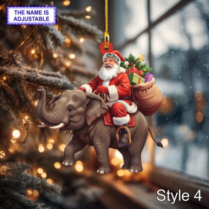 Santa riding Elephant acrylic 2D flat Christmas ornament - Image 6