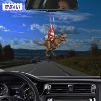 Santa riding T-Rex acrylic 2D flat Christmas ornament – festive tree hanging acrylic holiday decoration - Image 3