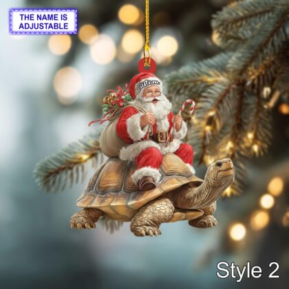 Santa riding Sea Turtle acrylic 2D flat Christmas ornament - Image 4