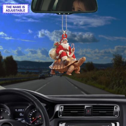 Santa riding Sea Turtle acrylic 2D flat Christmas ornament - Image 3