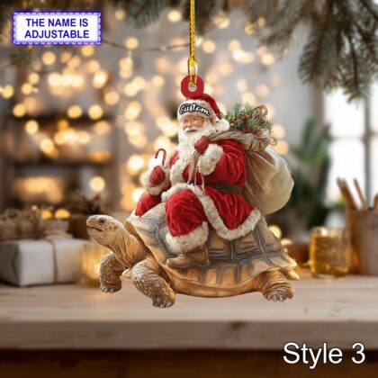Santa riding Sea Turtle acrylic 2D flat Christmas ornament - Image 5