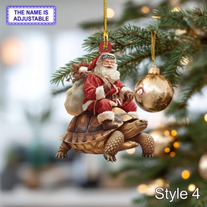 Santa riding Sea Turtle acrylic 2D flat Christmas ornament - Image 6