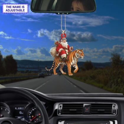 Alternative view of Santa riding Tiger acrylic 2D flat Christmas ornament – festive tree hanging acrylic holiday decoration