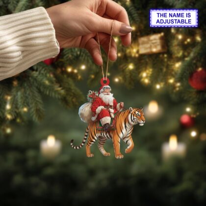 Santa riding Tiger acrylic 2D flat Christmas ornament – festive tree hanging acrylic holiday decoration - Image 3
