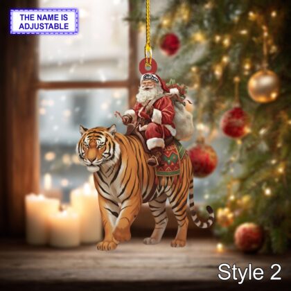 Santa riding Tiger acrylic 2D flat Christmas ornament – festive tree hanging acrylic holiday decoration - Image 4