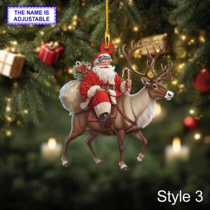 Santa riding Reindeer acrylic 2D flat Christmas ornament - Image 5