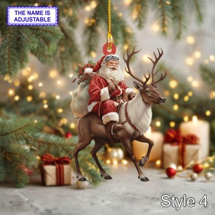Santa riding Reindeer acrylic 2D flat Christmas ornament - Image 6