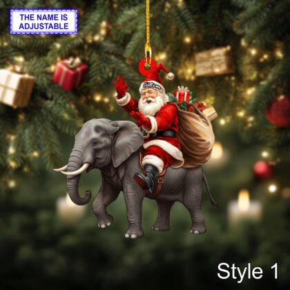 Santa riding Elephant acrylic 2D flat Christmas ornament