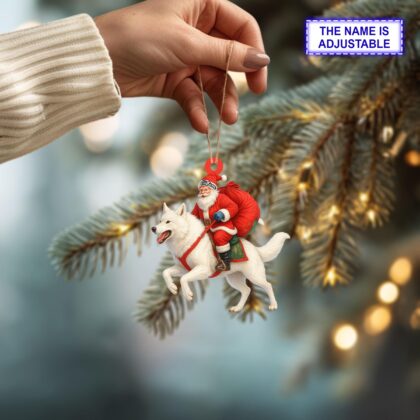 Santa riding Wolf acrylic 2D flat Christmas ornament – festive tree hanging acrylic holiday decoration - Image 3