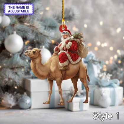 Santa riding Camel acrylic 2D flat Christmas ornament – festive tree hanging acrylic holiday decoration