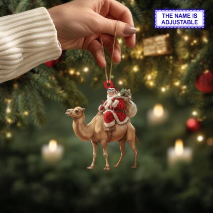 Alternative view of Santa riding Camel acrylic 2D flat Christmas ornament – festive tree hanging acrylic holiday decoration