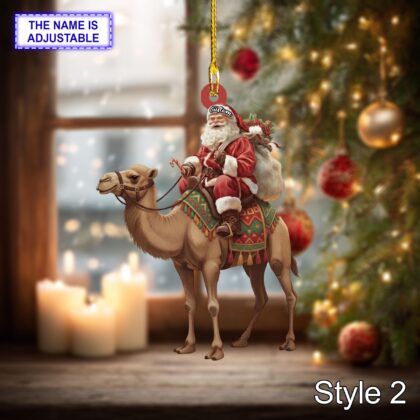 Santa riding Camel acrylic 2D flat Christmas ornament – festive tree hanging acrylic holiday decoration - Image 4